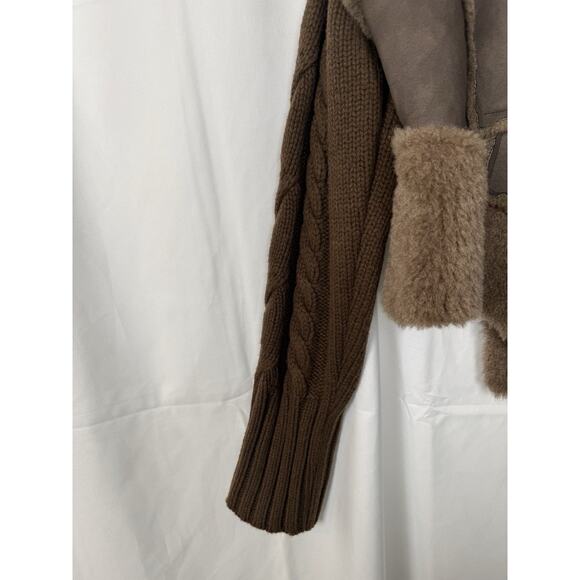 Oli & Hali Patchwork Faux Shearling Fur Knit-Sleeve Jacket Multiple Sizes Brown - Picture 6 of 11